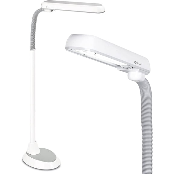 Ottlite 24 Watt Extended Reach Floor Lamp with Flexible Neck, White and Gray