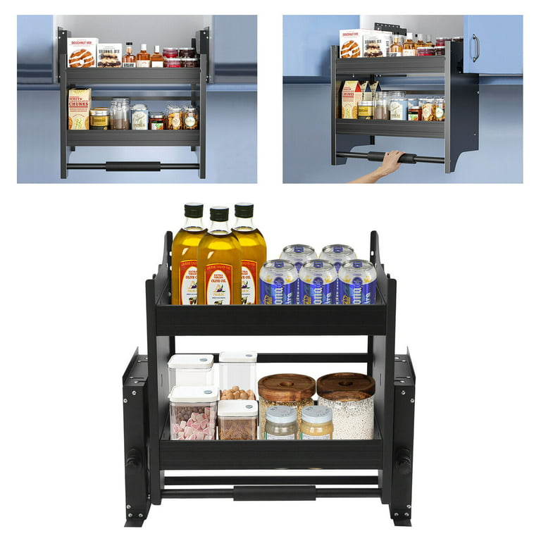 2 Tier Pull-Out Cabinet Organizer Drop Down Shelf Pull-Down Dish and Spice  Rack 