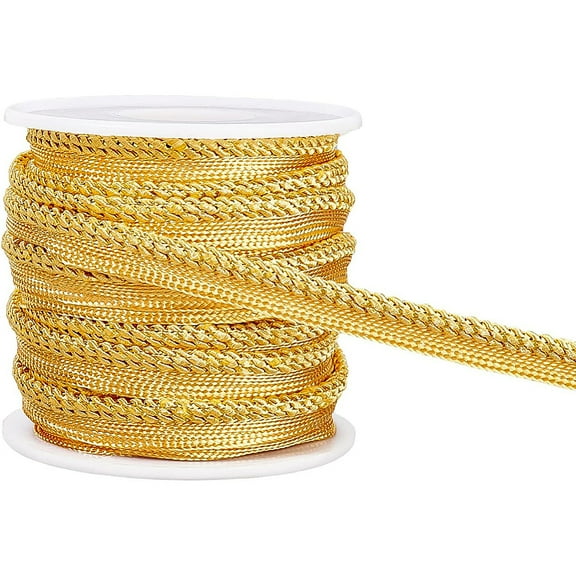 1Roll 10 Yard Metalic Gold Cord-edge Piping Trim 3/8 inch Inch Gold Flat Filigree Ribbon Braid for Dress Costume Sewing Home Textile Decoration