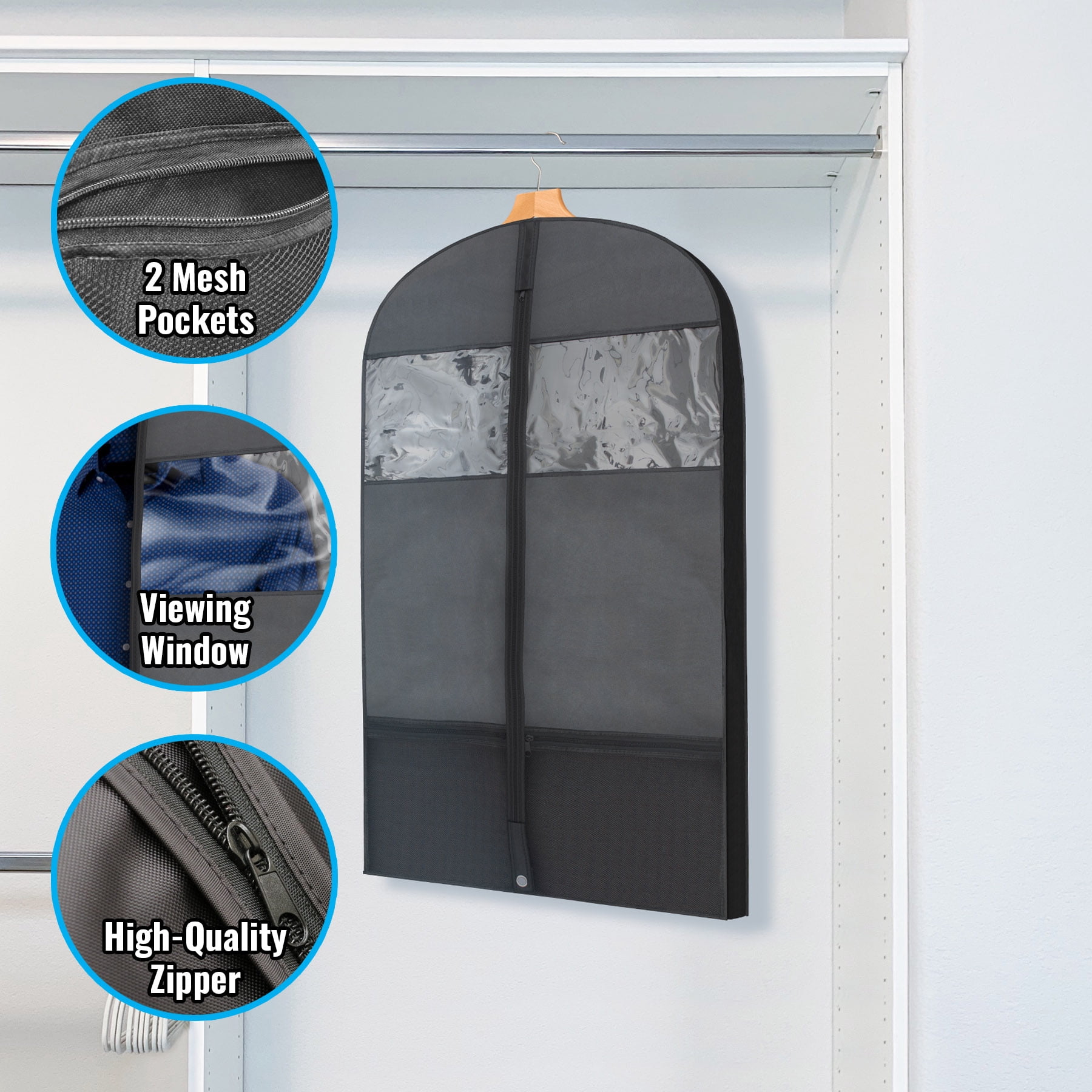 Plixio Gusseted Garment Bags Suit Bag for Travel and Clothing Storage of Dresses, Dress Shirts, Coats— Includes Zipper Pockets and Large Transparent Window (15 Pack: 43" x 24" x 3.4")