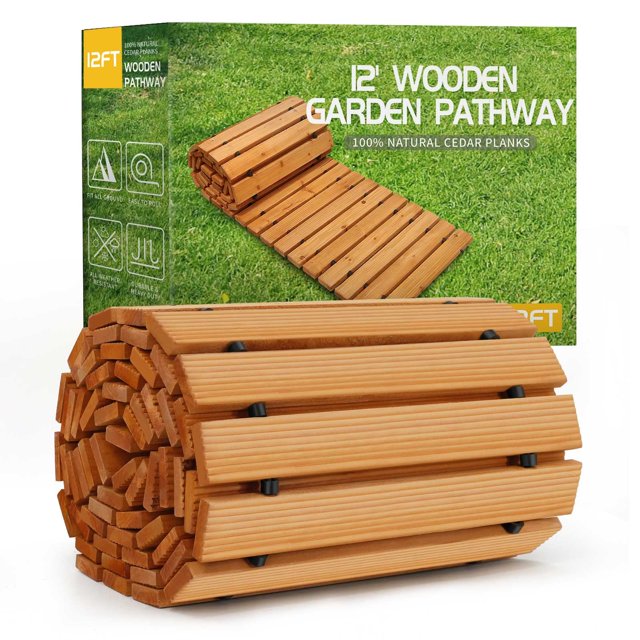 Garden Pathway RELIANCER, madera de cedro enrollable de 3,7 m, recta