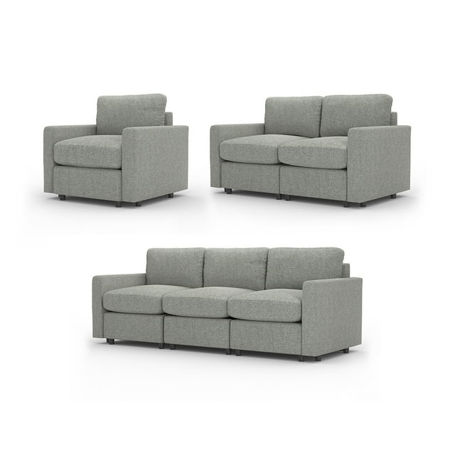 Set 3 piezas Adapti Sofá + Sillón Seccional Modular + Loveseat | Gris Niebla