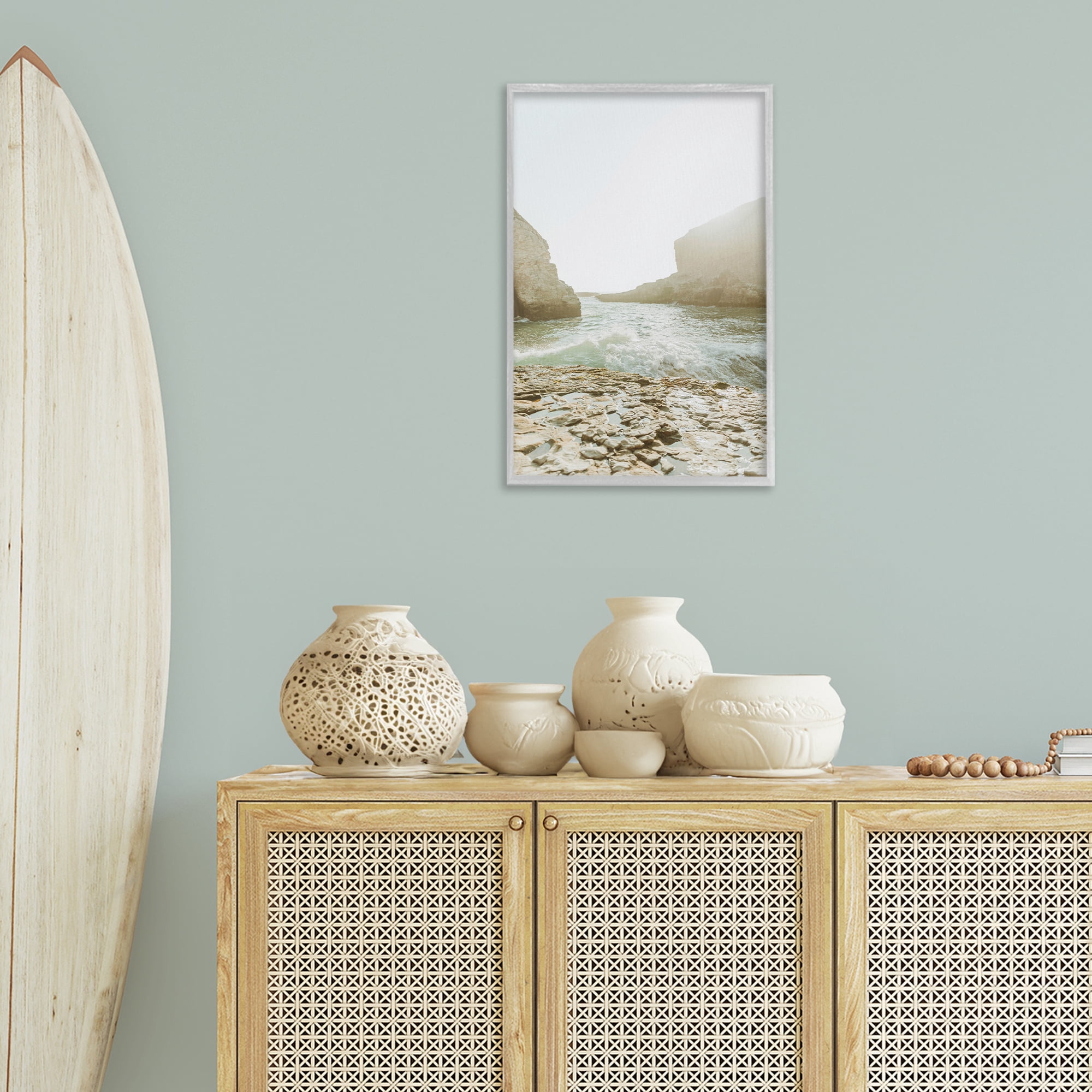 Stupell Industries Rocky Beach Cove Landscape Photography Gray Framed Art Print Wall Art, 16 x 24