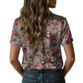 thumbnail image 4 of QASIEATN Women's Retro Shirt Women's Satin Printed Short Sleeved Shirt Vacation Style Shirt, 4 of 7
