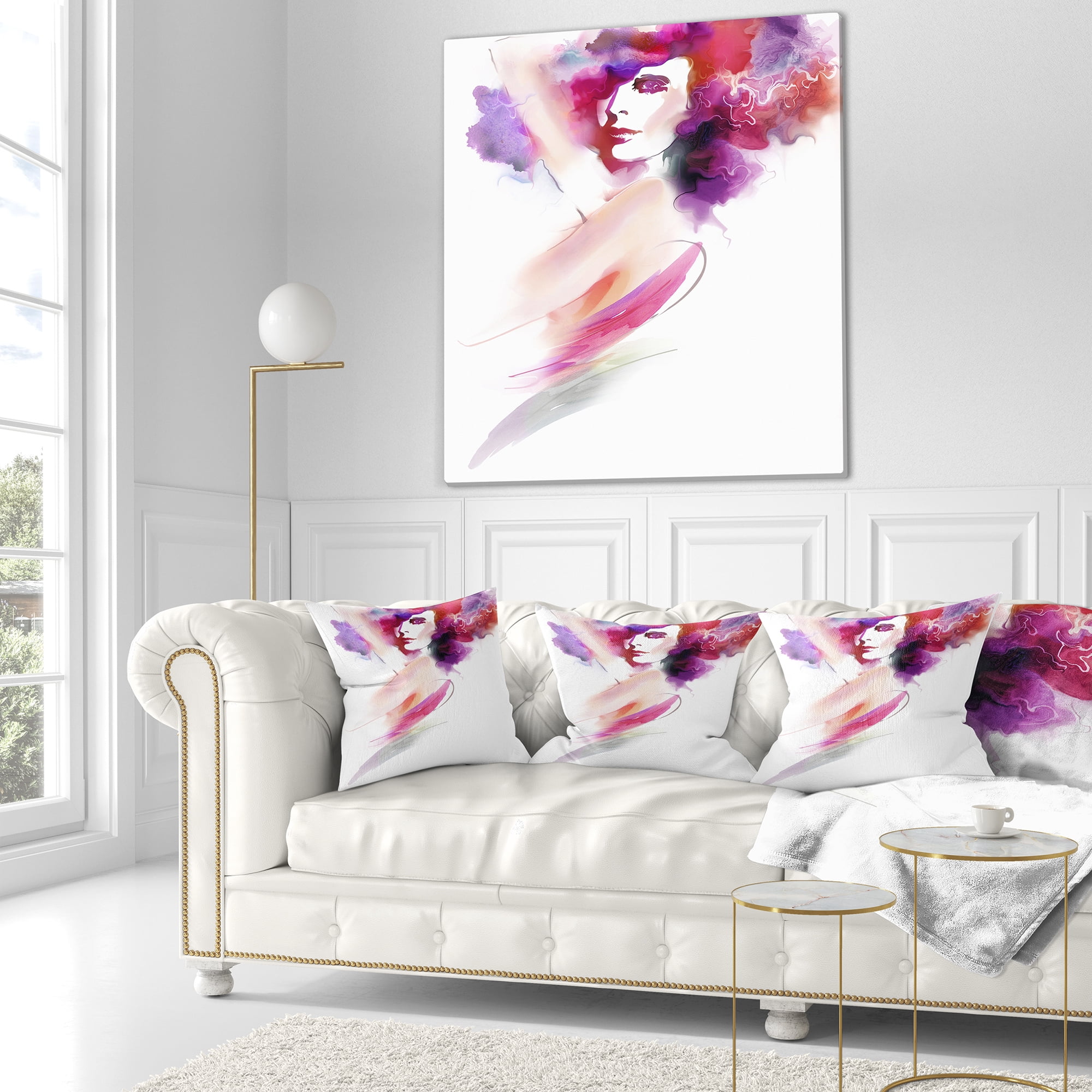 Designart Woman with Colors - Portrait Throw Pillow - 16x16