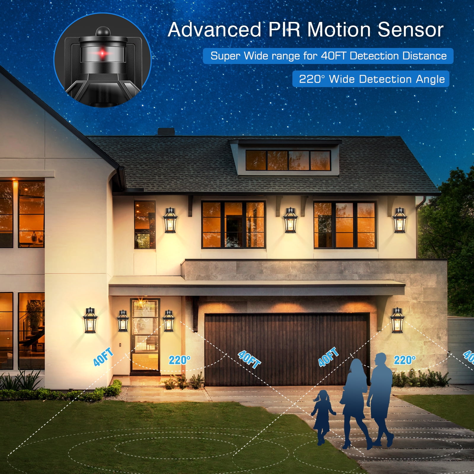 VIANIS Motion Sensor Outdoor Lighting, Outdoor Wall Lights Wall Mount with Clear Glass Shade, Black Dusk to Dawn Garage Light Sconce, Waterproof Exterior Lights for House, Patio