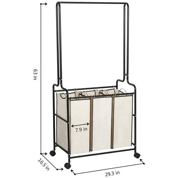 Oumilen Removable Liner 3-Bins Laundry Sorter, Brown