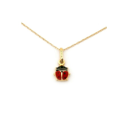 Sterling Silver Ladybug Pendant - Girl's 14k Yellow Gold Enamel Ladybug Pendant Necklace - 13 15 16 18