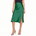 thumbnail image 2 of Rggeeun Midi Skirts for Women Satin A-Line Skirt with Side Slit Flowy Solid Color Skirt elastic Waist Outdoor Play,Green,S, 2 of 6