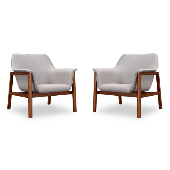 Manhattan Comfort Miller Fabric Accent Chair in Gray/Walnut (Set of 2)