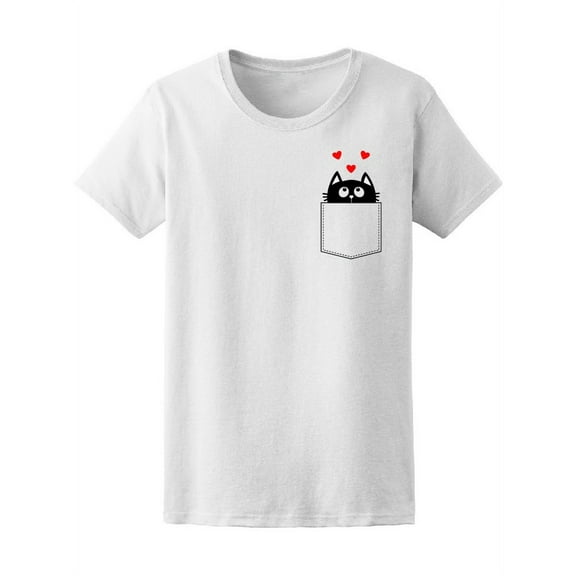 Cute Kawaii Cat In Pocket T-Shirt Women -Image by Shutterstock, Female x-Large