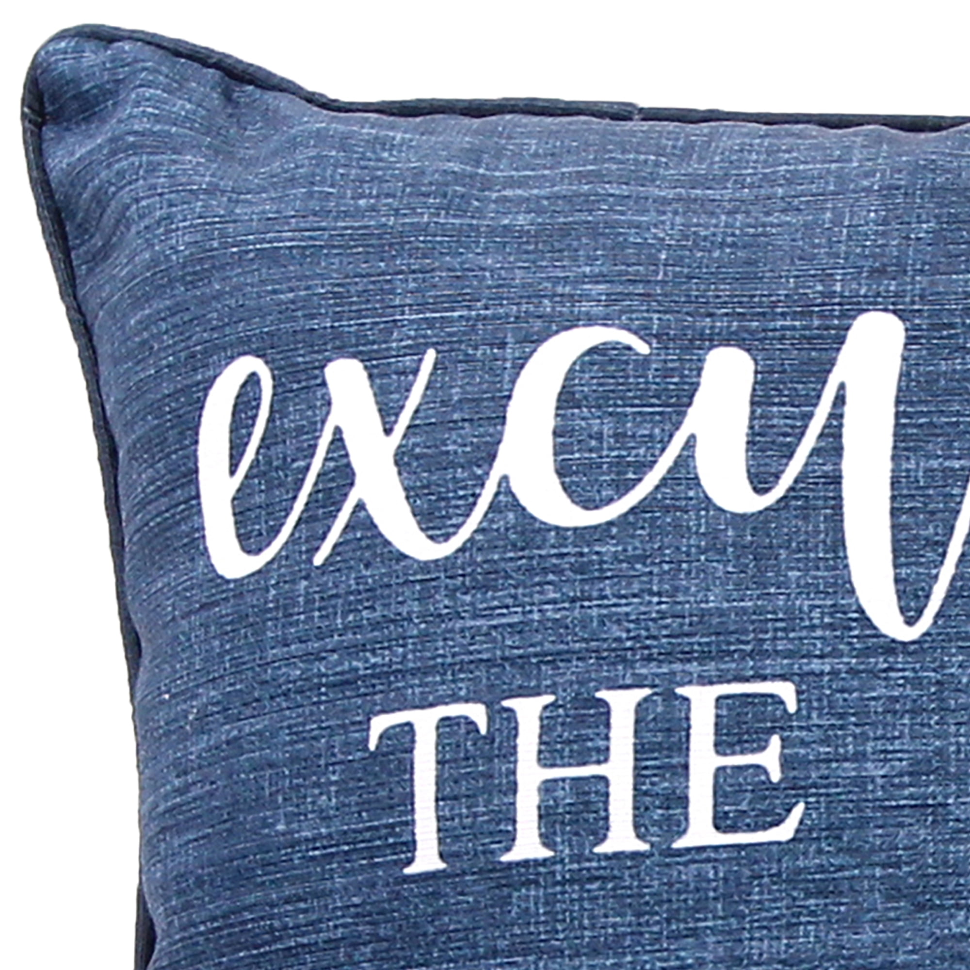 Jordan Manufacturing 18" x 18" Blue and White Excuse The Mess Novelty Square Reversible Decorative Throw Pillow with Welt