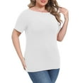 thumbnail image 6 of Gocolloa Womens Plus Size Boat Neck Short Sleeve T Shirts Slim Fit Summer Dressy Tops Tee White 3X, 6 of 6