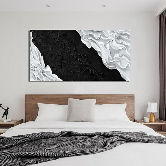 Abstract Canvas Wall Art 20x40 Inches Black & White Modern Minimalist Decor for Bedroom Office Bathroom