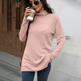 thumbnail image 5 of Zedker Women's Tunic Tops Long Sleeve Mock Turtle Neck T Shirt Loose Fit Dressy Casual Textured Pullover Shirts with Side Split Pink XL, 5 of 9
