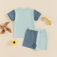thumbnail image 4 of Toddler Boys' 2 Piece Outfits Short Sleeve Color BlockLetter Print Kids' Tee And Shorts For Summer Back to School Clothes Size 12-18 Months, 4 of 5