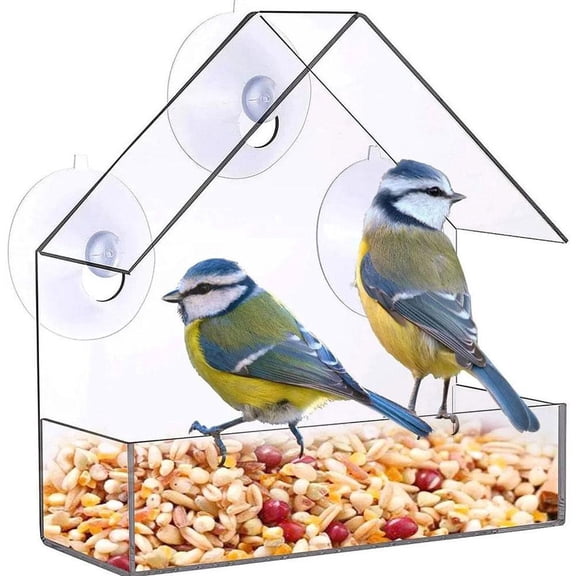 Window Bird Feeder with 3 Strong Suction Cups and Seed Tray, Clear Acrylic, Outdoor, Small, Wild, Window, Hanging, Birdhouse for Helping Wild Birds