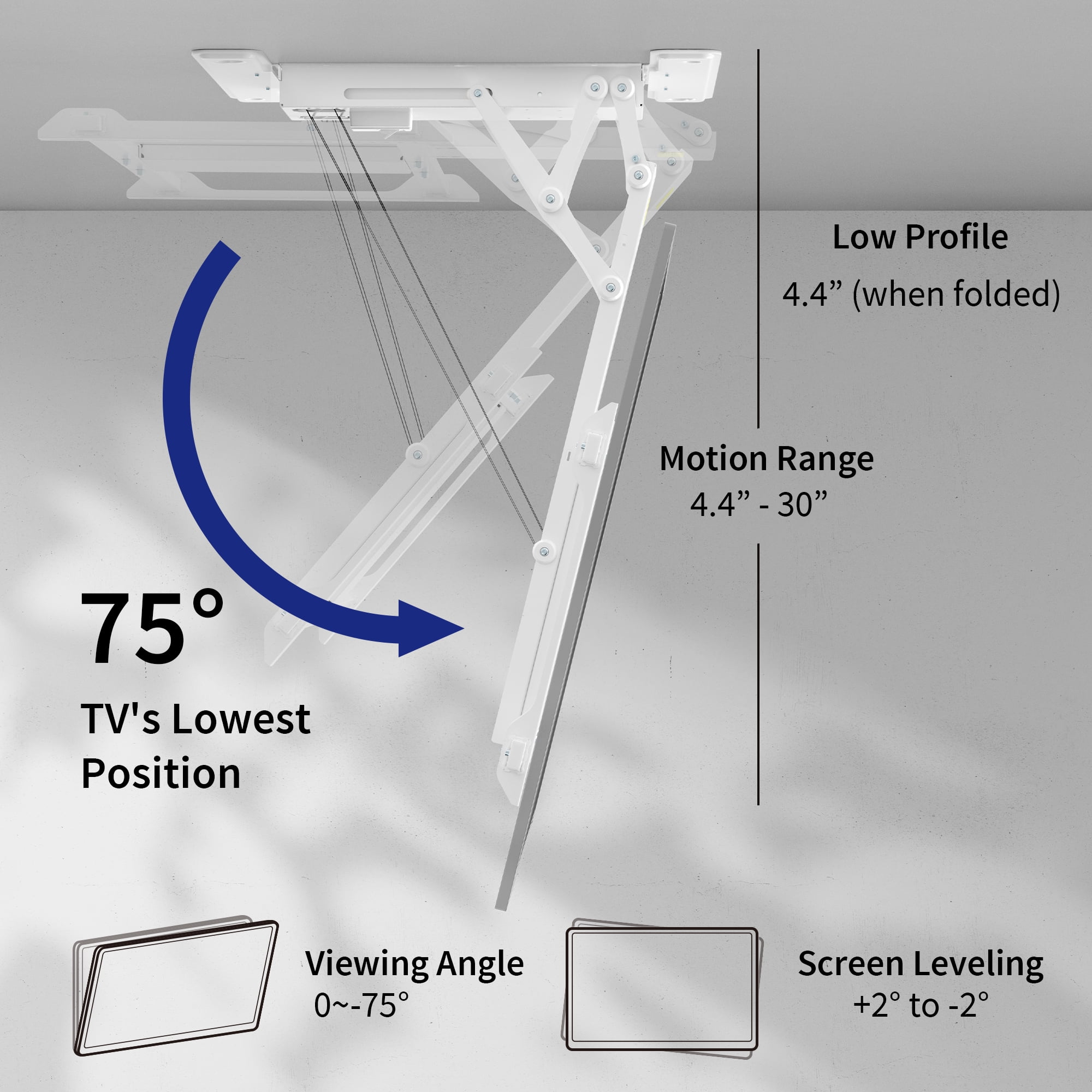 VIVO White Motorized Flip Down Pitched Ceiling TV Mount for 40" to 85" Screens