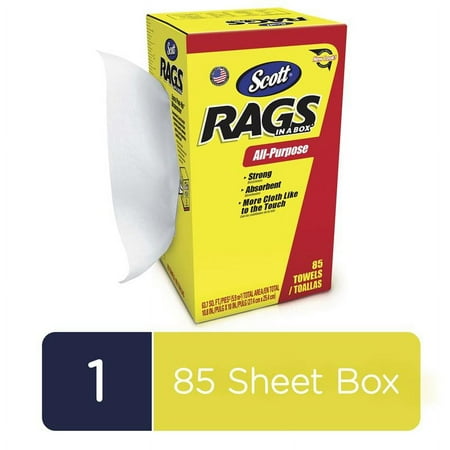 Scott Rags-In-A-Box, All-Purpose, 1 Pop-up Box, 85 Disposable Rags per Box