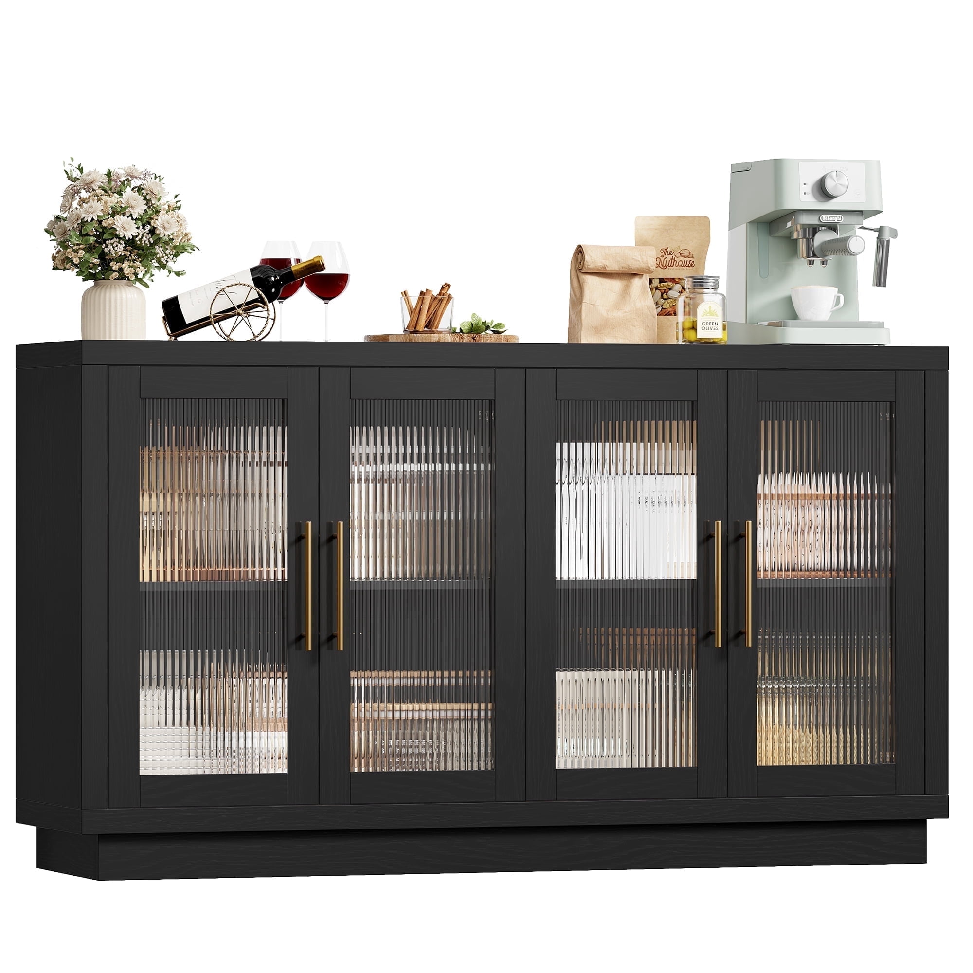 Homfa Modern Sideboard Buffet with Fluted Glass Doors, Accent Cabinet ...