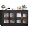 thumbnail image 1 of Homfa Buffet Moderne avec Portes en Verre Cannelé, Armoire d'Accent Console Table Meuble Télé, Noir, 1 of 8