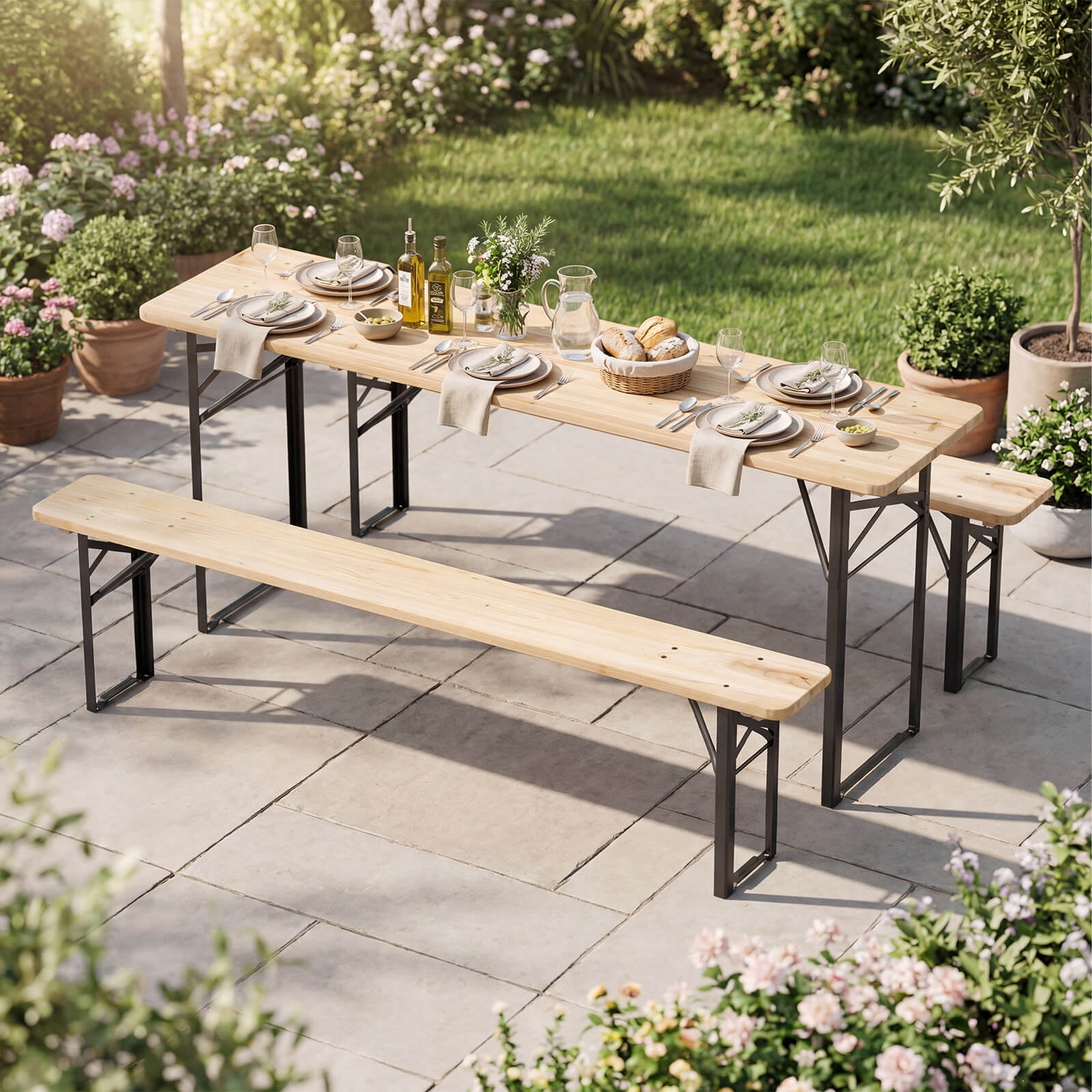 Gymax Foldable Picnic Table & Bench Set for Adults, Backyard BBQ