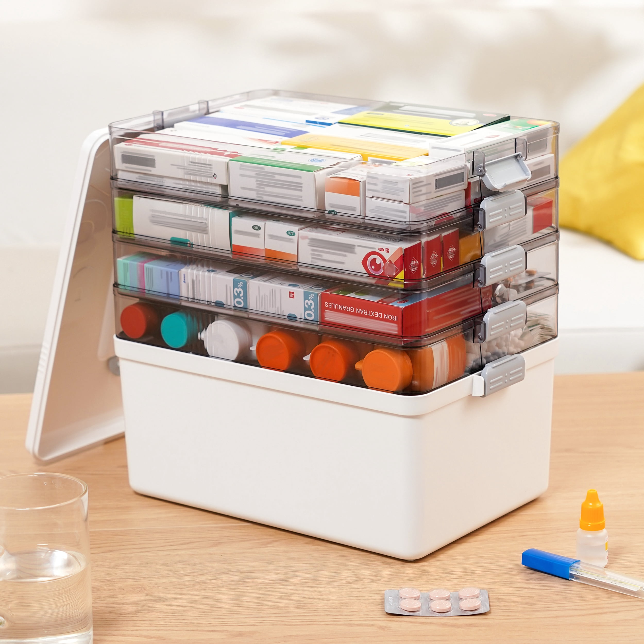 5 Layer Stackable storage bins with lid Stack & Carry Box Plastic Portable Handled with Removable Tray for Craft Adult