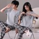 thumbnail image 2 of Conjunto de pijama de dos piezas para hombre y mujer, ropa de dormir cómoda, pantalones de manga corta, 70% algodón, traje de casa para amantes, Verano, 2 of 4