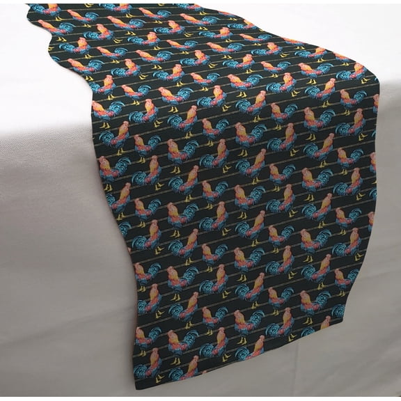 Roosters Table Runner by Penny's Needful Things (3 Feet Long - SCALLOPED) (Black)