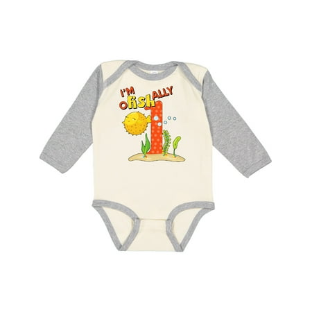

Inktastic I m O-Fish-Ally One- Cute Puffer Fish First Birthday Gift Baby Boy or Baby Girl Long Sleeve Bodysuit