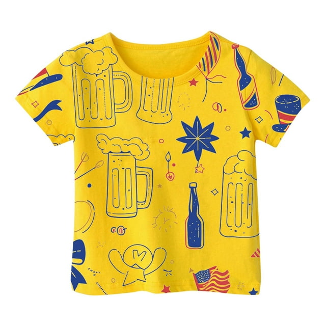 Toddler Child Girls Summer T Shirts Cute Graphic Printed Short Sleeve Basic Tees Ruffle Crewneck School Wear Tops size 4-5T