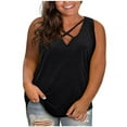 thumbnail image 2 of CFLVAEK Womens Plus Size Tank Tops Loose Fit Criss Cross V Neck Shirts Casual Sleeveless Summer Shirt Solid Color Going Out Tank Top 2025 Black XXXL, 2 of 6