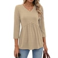 thumbnail image 2 of MOSHU V Neck Womens Tops 3/4 Length Sleeve Tops for Women Babydoll Tunic Dressy Casual Womens Blouses, 2 of 12