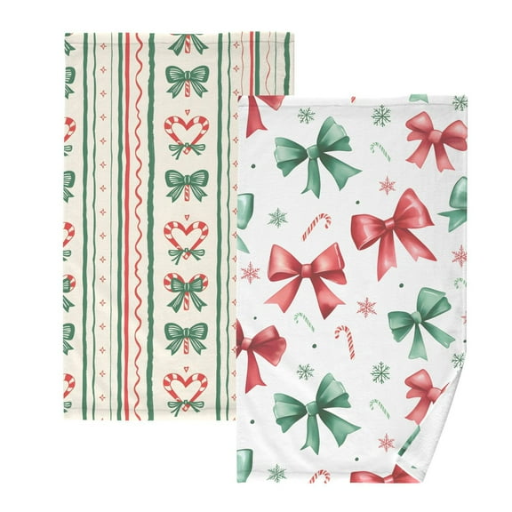 Ryvnso 2 PCs Hand Towels Sets Christmas Bow Stripes Cotton Face Towel bows Christmas