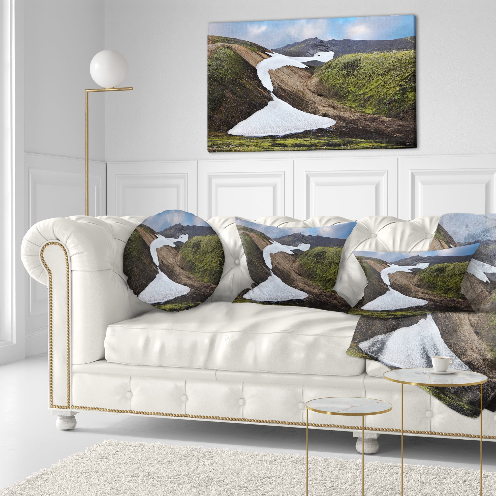 Designart White Spots Snowfields In Gullies - Landscape Printed Throw Pillow - 12x20