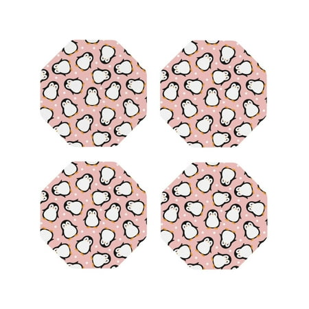 

Fuzoiu Cute Penguin Print Leather Coasters Set Drink Coasters Set of 4 for Tabletop Protection Durable PVC Coasters Home Décor and Housewarming Gift-Octagon