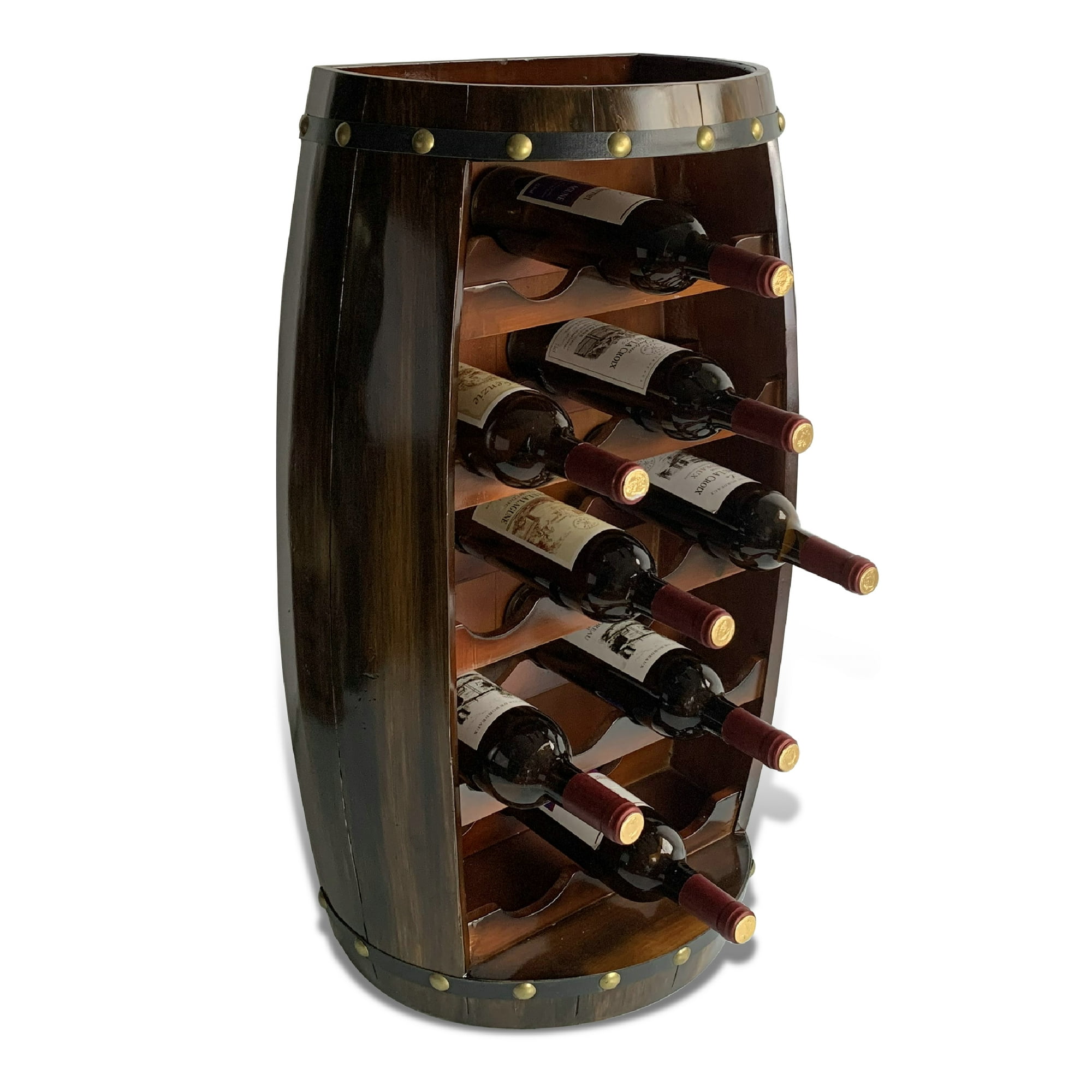 CoTa Global Alexander Wall Mounted Wine Rack 18 Wine Bottles Freestanding Wooden Barrel Wine Holder Hanging Bottle Rack or Floor Stand Rustic Wine Storage Shelf Organizer for Wine Bar Home
