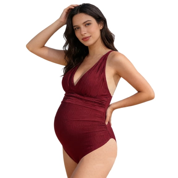OGLCCG Maternity One Piece Swimsuit V Neck Pregnancy Bathing Suit for Women Solid Color Sleeveless Straps Push Up Swimwear