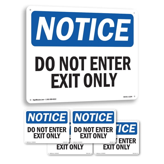 Do Not Enter Exit Only OSHA Notice Aluminum Sign 14 Inch x 10 Inch - 5 Pack