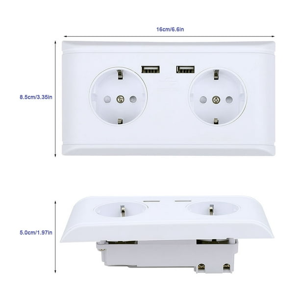 Sonew Prise de prise de Courant Prise de Prise de Courant Murale Eu-Prise  Multifonctionnelle avec Double Port USB pour la Charge de Téléphone 250V,  Prise de Courant Murale 