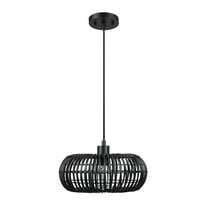 Globe Electric Maren 1-Light Matte Black Pendant Lighting with Rattan Shade, 91002266