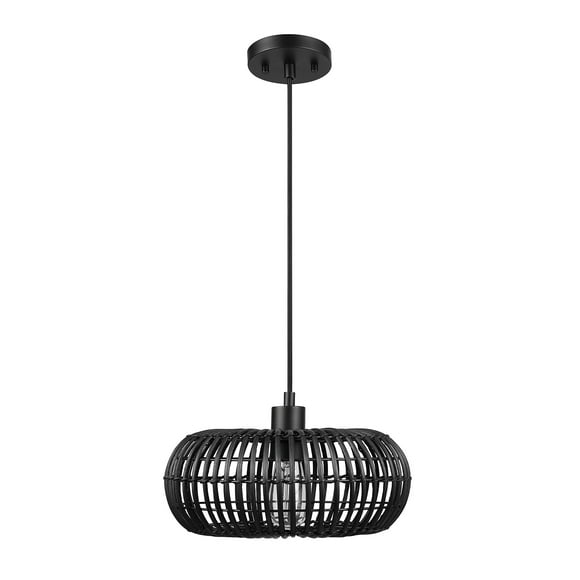 Fitz 1-Light Matte Black Pendant Lighting with Rattan Shade