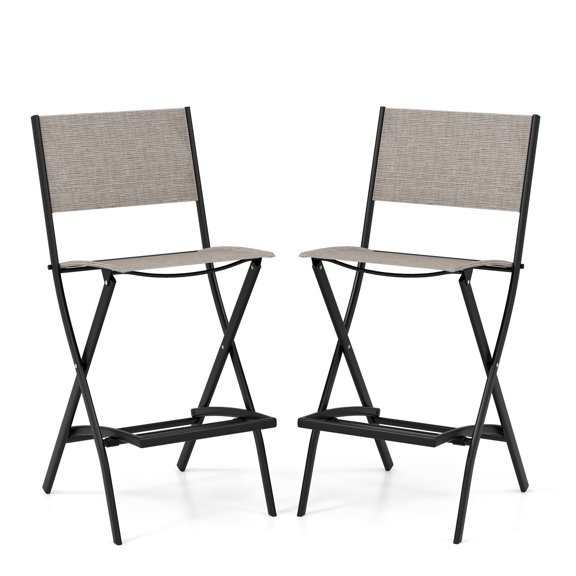 NNYYS Outdoor Patio Bar Chair Set of 2, Folding Bar Height Stool with Metal Frame & Footrest, Patio Bar Stool for Balcony, Garden & Poolside,Coffee
