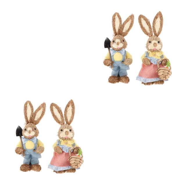 Injueey Conejito de paja de Pascua, suministros para fiestas de animales de 35cm para vacaciones, escritorio, interior, azul, rosa 2piezas Amarillo