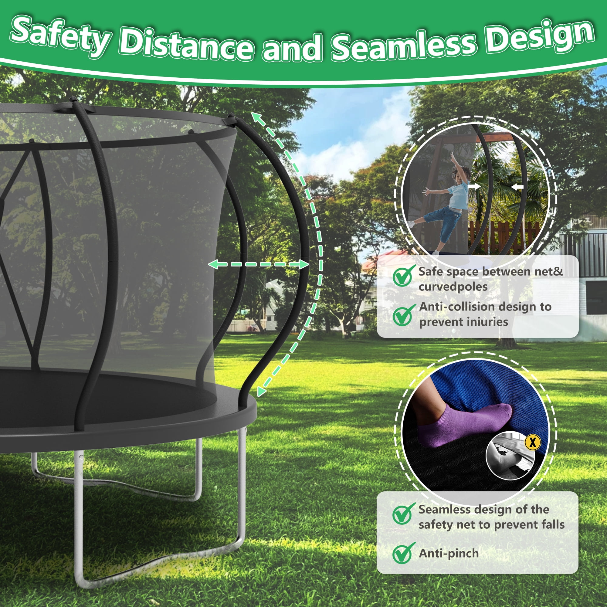 LHX Trampoline for Kids 12FT 14FT 16FT Outdoor Trampolines with Basketball Hoop, Safety Enclosure Net, Lights, Sprinklers, Socks, Recreational Heavy Duty Trampoline, 1200 LBS Loading, Easy to Install