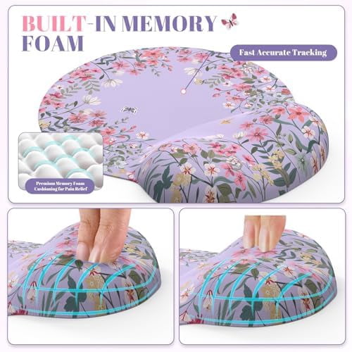 Tekola Desk Mat Set,Large Mouse Pad with Wrist Rest,Ergonomic Keyboard Wrist Support for Women,Girly Floral Computer Mat with Scalloped Edges,Non-Slip Desk Pad Home Office Gaming (Purple)