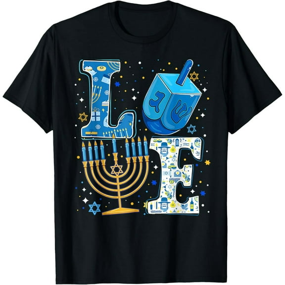 Love Cute Hanukkah Dreidel Menorah Chanukah Jewish Holiday T-ShirtMen and women, Black T-shirt, size: Extra large