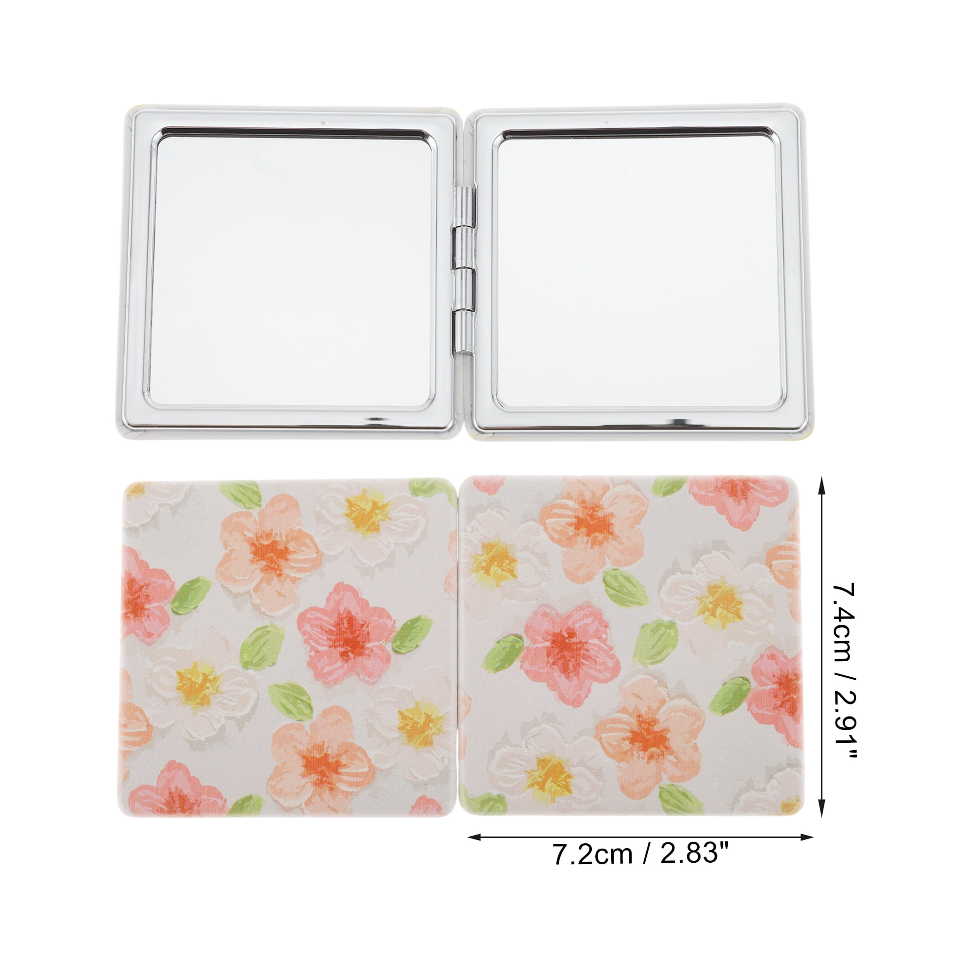 Unique Bargains 1 Pc Women Square Hand-drawn Makeup Mirror for Travel White