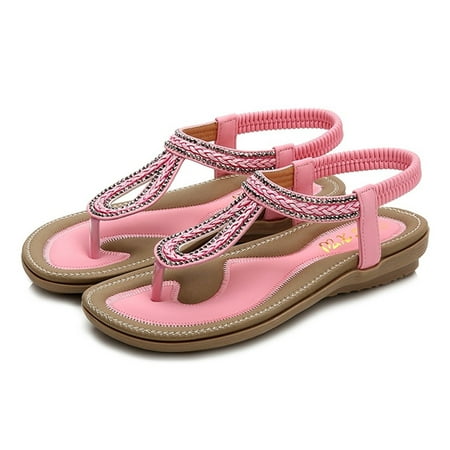 

Bgmi Summer Women Ladies Weaving Crystal Flat Sandals Beach Casual Shoes
