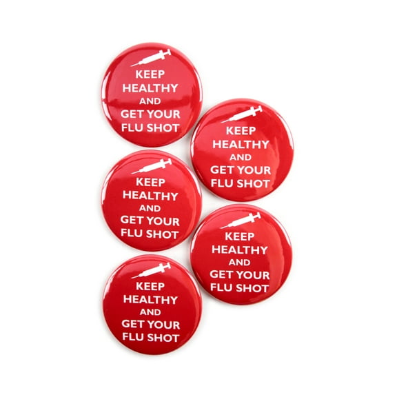 5 Pack - Keep Healthy And Get Your Flu Shot Clinical and Customer Service Reminder Pinback Button Badges – 2.25 Inch Round